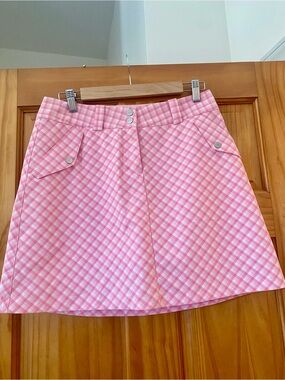 Nike Golf Dri-FIT Pink Gingham Plaid Skort Skirt Built In Shorts Size 6